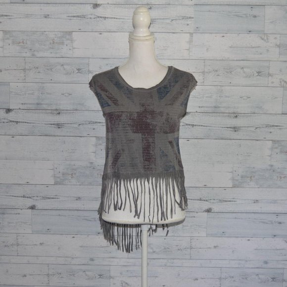 Black Bead Union Jack fringe tank top - Picture 2 of 5